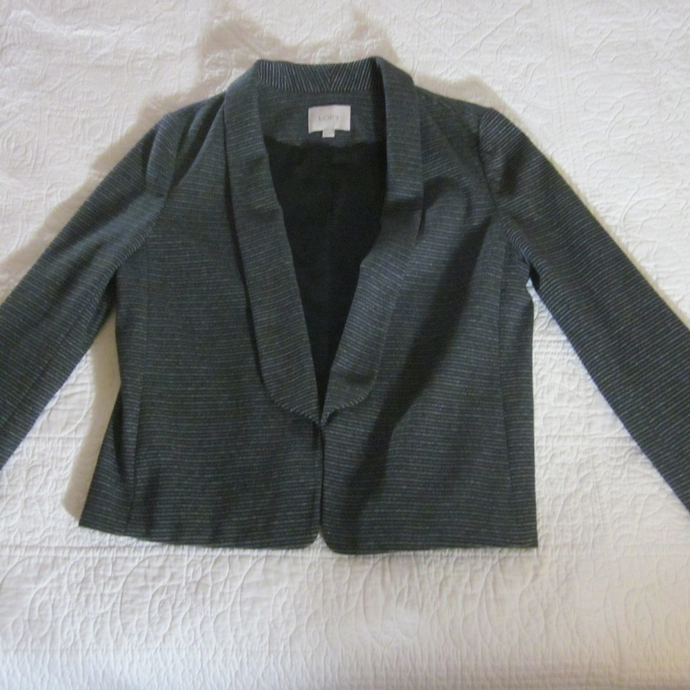LOFT Jacket LP Black/Gray Stripe Open Front Coat